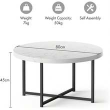 Coffee Table For Living Room - Round Grey Concrete Look Living Room Table - Modern Style With Black Powder Coated Metal Legs - White - View 4
