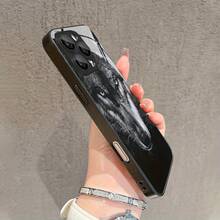 Funda de Teléfono de Vidrio con Patrón de Lobo Malvado de Personalidad Negra para iPhone 16/16Pro/16ProMax/16Plus/16E/15/15Plus/15Pro/15Promax, 14/14Plus/14Pro/14Promax, 13/13Pro/13Promax, 12/12Pro/12Promax, 11/11Pro/11ProMax, con Protección de Lente, Apariencia Hermosa y Elegante - Colores mixtos - Ver 5