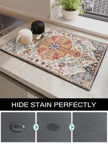 1/2pc Coffee Mat - Hides Stains, Highly Absorbent, Rubber Bottom, Quick Dry, Suitable For Kitchen Countertops, Coffee Bars, Dish Drying Racks, Compatible With Coffee Makers, Cafetieres, Espresso Machines - Retro American 2 - View 3