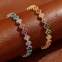 Bracelet Four-Leaf Clover Bracelet Colorful Full Diamond  European And American Fashion Luxury Hand Accessories - 5573 Vòng tay màu - Bạc - Xem 3