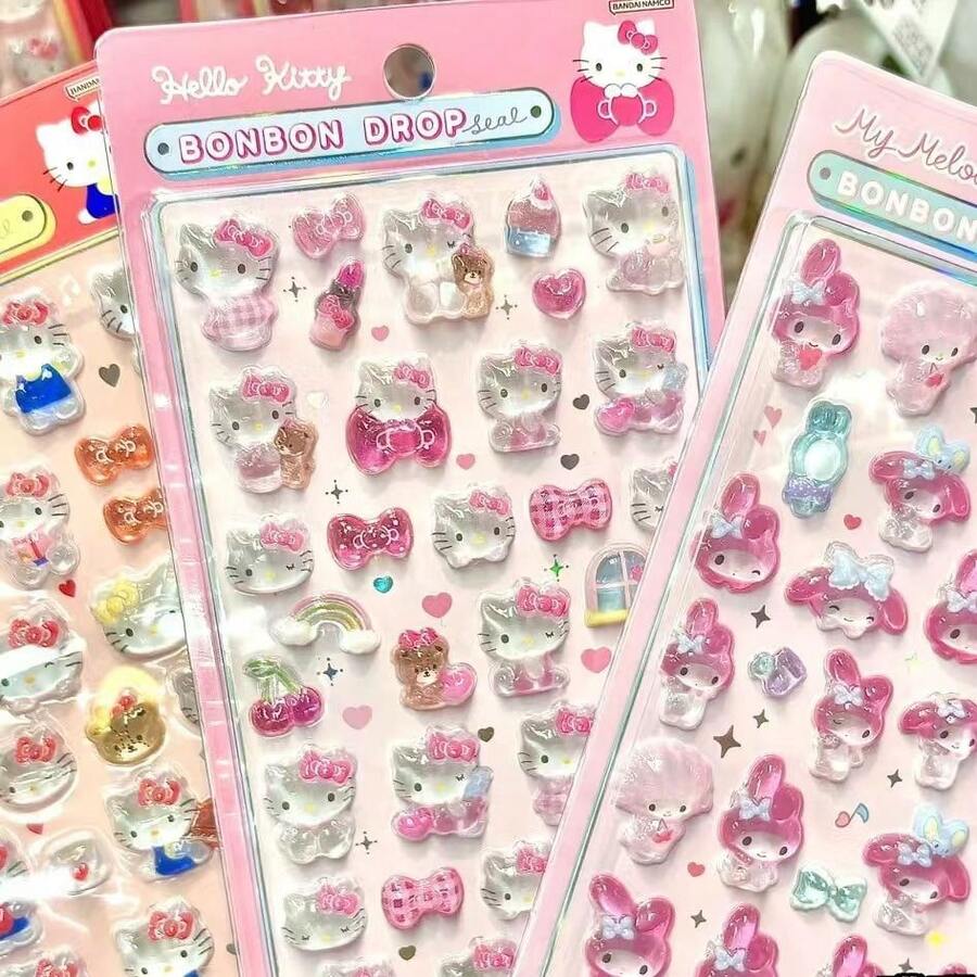 1张卡通动物3D贴纸，文具装饰贴纸和手工贴纸，适合儿童DIY创意贴纸，黑色瞳孔防水贴纸，圆点贴纸，派对手工手机装饰贴纸，女孩礼物 - 彩色 - 查看 1