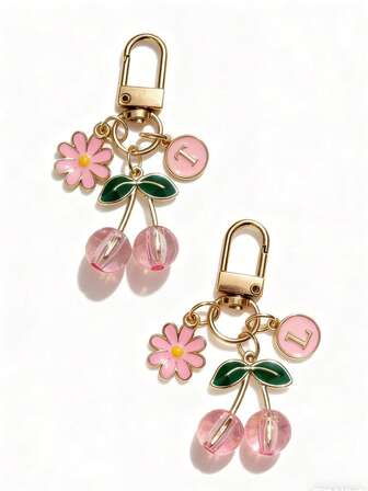 Gepersonaliseerde bloemenhanger met kersenmotief, sleutelhanger met bloemenmotief, roze kersenhanger voor tas, accessoire voor rugzak/schooltas/auto, schattige gotische stijl, creatief cadeau voor de Dag van de Leraar, cadeau voor meisjes