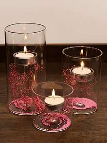 3个透明圆柱形烛台，玻璃防风烛台，开放式玻璃烛台底座，适用于婚礼中心桌、派对、活动 - 無色 - 查看 4