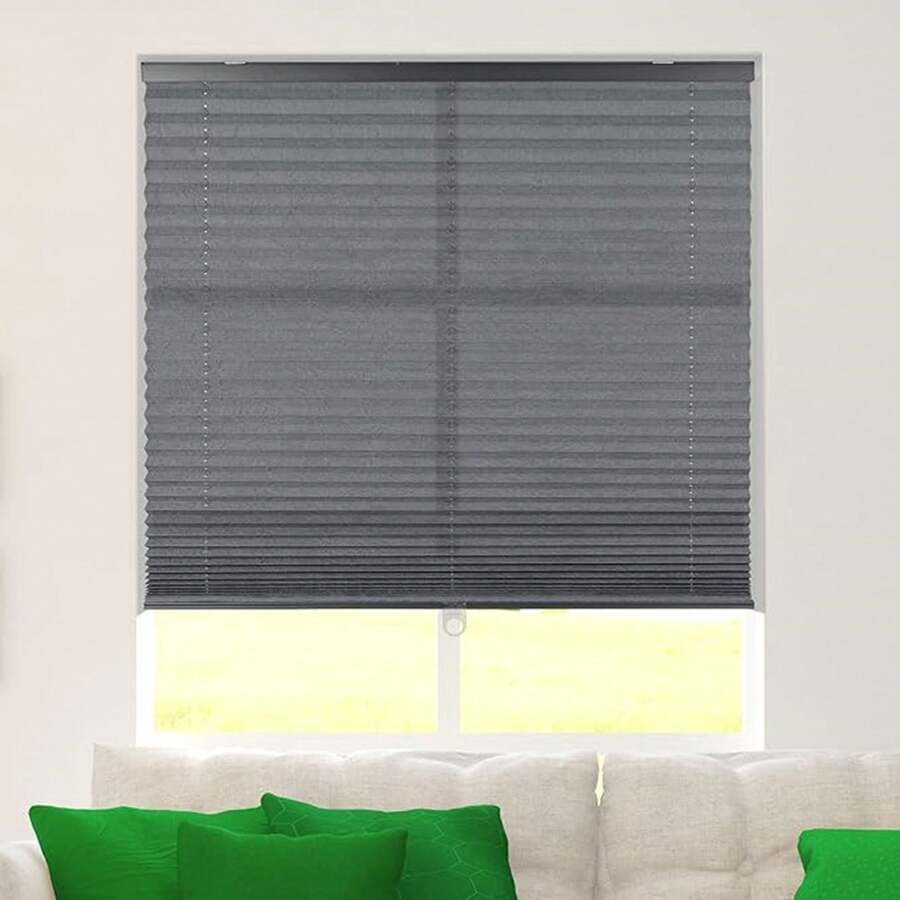 Pleated Fabric Window Shade, Light Filtering, Cordless, 34" W X 72" H, Gray - Xám - Xem 1