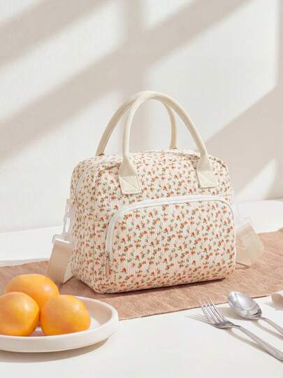  1Piece Portable Lunch Bag Large Reusable Insulated Lunch Box Bento Pouch Dinner Insulation Bag Student Thickened Cute Lunch Fruit Bag Pink Strawberry Stripe Leopard Print Small Floral Bag For School School Accessories School Stuff