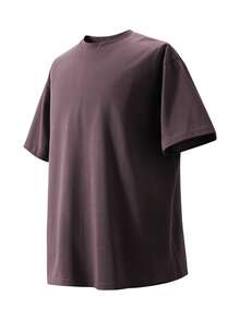 Blueplus Men's Pure Cotton T-Shirt, One-Piece Weight 220g, 100% Cotton, Comfortable To Wear, Very Suitable For Leisure Outing Or Outdoor Entertainment, Versatile,  Solid Color Short Sleeve, Pure Cotton Material | Skin-Friendly And Comfortable Holiday Gift, With A Certain Thickness, Suitable For Summer Wear - Màu tím - Xem 5