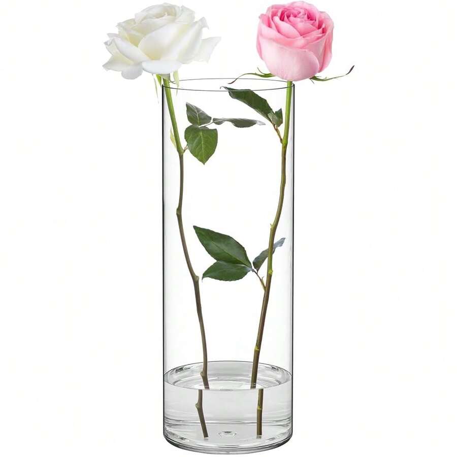 SUREAM 13.7 Inch Tall Acrylic Cylinder Vases(4.7" Wide), Plastic Flower Vases For Table, Clear Plant Containers For Floating Candle, Wedding Centerpieces, Home Party Decoration - 13.7 Inches H X 4.7 Inches W - View 1