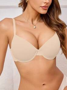 Women's Solid Color Minimalist Underwire Push-Up Bra - Apricot - View 4