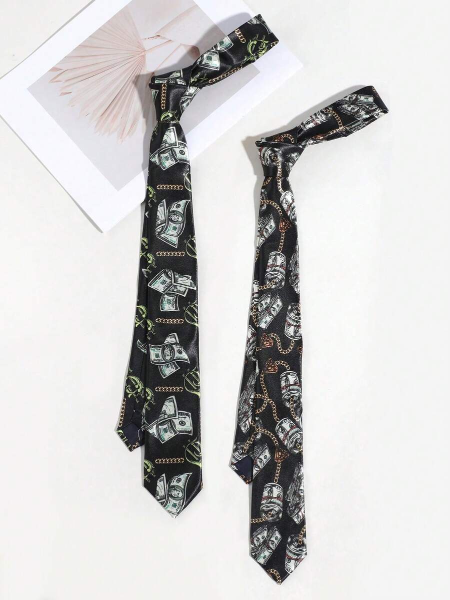 1pc Men's Casual Money Print Pattern Smooth Necktie Set, Suitable For Party, Travel, Holiday Matching - Multicolor - View 1