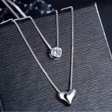 1 Stylish Heart-Shaped Glossy Round Zirconia Multi-Layer Love Necklace Sterling Silver Jewelry Jewelry Women Suitable For Daily Clothing