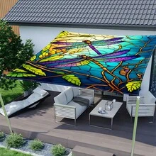 1PC 2D Digital Printing Dragonfly Art Outdoor Printed Sunshade Fabric With Printed Patterns, Windproof, Detachable, Lightweight, Semi-Shaded, Dustproof And Wear-Resistant