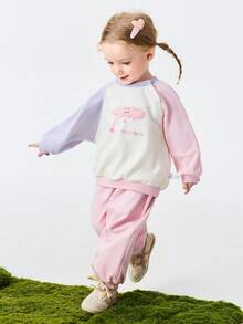 mini bala 女婴可爱卫衣套装（2件套），长袖上衣和裤子，面料柔软，不易起球，2026春季系列 - 白紅色 - 查看 4