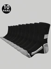 5/10/20 Pairs Random Men's Comfortable Colorblock Mid-Calf Socks, Breathable Sports Socks With Non-Slip Silicone, Suitable For Spring And Autumn - Multicolor - View 34