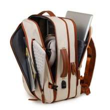 Khaki Oxford Cloth Casual Multifunctional Backpack, Unisex, No Print, Non-Washable, Dual Shoulder Straps, Large Capacity, Suitable For Travel And Outdoor Activities