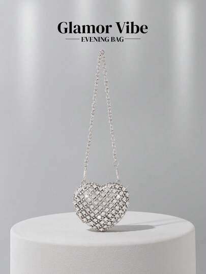 Shiny Mini Heart Diamond Clutch Bag, Crossbody Bag Suitable For Evenings, Parties, Weddings, Fashion Shoulder Bag, Birthday/Valentine's Day Gift