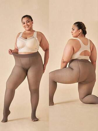 Fodrade termoströjor för kvinnor i plusstorlek, varma höst-/vinterstrumpbyxor, mysiga