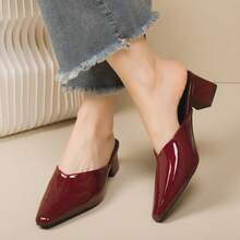Bright Wine Red Thick Heel Closed Toe Women's Slippers, Comfortable Slip-On High Heel Shoes, Suitable For Outdoor Wear, New Summer Collection - Burgundy - View 12
