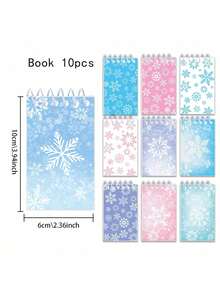 10pcs Snowflake Pattern Spiral Notebooks, Student Notebooks, Word Notebooks, Spiral Notebooks, Fabric Notebooks, Memo Pads, School Supplies, Student Prizes, Party Memo Books, Back To School Stationery, Christmas Memo Books - Multi Color Random - View 6