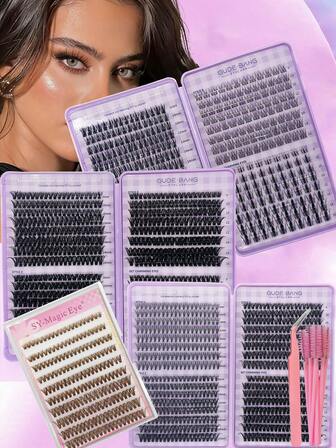 paquete de 2 cajas, 840 piezas Kit de extensión de pestañas Eid Mubarak, rizo D, grosor 0.07mm, mezcla de 8-16mm, kit de extensión de pestañas individuales DIY, color marrón 40D DIY pestañas individuales, con 10 piezas de cepillos de pestañas y pinzas, pestañas injertadas de aspecto natural para principiantes, uso en salón y hogar, fácil aplicación, longitudes versátiles, pestañas de alta calidad