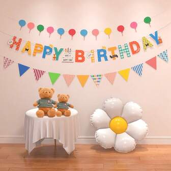 1 pieza Bandera de tiro colorida para decoración de escena de bebé, Feliz cumpleaños, Revelación de género, Decoración de banner para fiesta de celebración