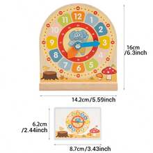 1个木制儿童时间认知时钟玩具，卡通时钟教育工具，带卡片，适合3岁以上儿童 - 彩色 - 查看 4