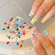 300Pcs 3D Heart Nail Charms Flat Back Heart Nail Rhinestone Resin Hearts Pink Blue Purple Red Mixed Color Mini Hearts Nail Accessories Love Nails Art Charms Nails Supplies For Acrylic Nails Decoration,Silver - Silver - 查看 6