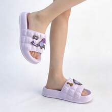 Miniso Sanrio Kuromi Women's Indoor Bathroom Slippers (Size 35-36) - Comfortable Soft Material, Exquisite Dual-Character Badge Detail, Water-Resistant Design For Bathroom & Bedroom Use(1 PC) - Mauve Purple - View 6