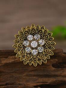 1pc Bohemian Style Vintage Hollow Flower Rhinestone Adjustable Ring - Multicolor - View 5