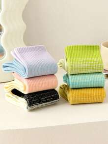 6 Pairs Fashionable Gradient Color Women Handmade Seamless Moisture-Wicking Anti-Friction Mid-Calf Socks, Suitable For Running, Sports Exercise And All Seasons