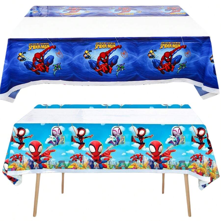 Spider-Man Cartoon Tablecloth, Birthday Party Tablecloth, Cartoon Tablecloth, Rectangular Plastic Tablecloth, Cartoon Character Tablecloth, Back To School Gift Party Supplies, Birthday Party Bouquet Decor, Cute Theme Scene Decor, Indoor Decoration - Multicolor - View 1