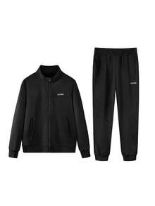 CAMEL CROWN 男士秋冬运动套装，保暖立领防风透气外套和裤子 - 幻影黑 - 查看 7