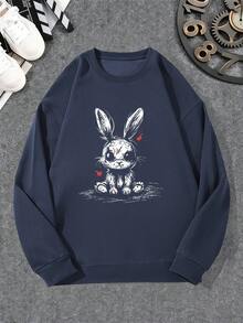Sudadera casual de cuello redondo con patrón de conejo blanco manchado de sangre para hombres - Azul Marino - Ver 1