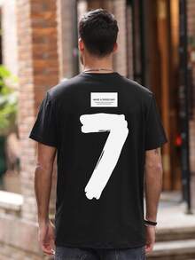 Men's Casual Street Numeric "7" Print Round Neck Short Sleeve T-Shirt, Summer - Black - View 3