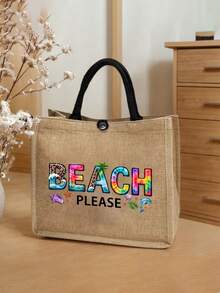 Túi tote vải lanh dung tích lớn với họa tiết "bãi biển" và cây cọ, túi mua sắm dung tích lớn tiện dụng, túi xách tay quai vải lanh, túi đựng đồ đa năng, túi quà tặng cá nhân hóa, thích hợp cho du lịch biển, kỳ nghỉ, dã ngoại, siêu thị, sử dụng hàng ngày, túi xách mùa hè nhẹ nhàng dành cho nữ. - Nhiều màu - Xem 9