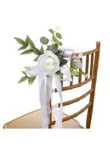 1 Set Of 12/4/2/1 Wedding Aisle Decor, Including Church Pew Flowers For Wedding Ceremony And Reception Chair Decor, Containing Artificial Flowers, Eucalyptus Leaves And Ribbons - White - View 3