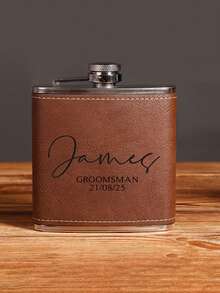 1pc Customized Engraved Leather Wrapped Stainless Steel Flask, Personalized Leather Flask For Men, Customizable With Name, Suitable As Gift, Groomsman Gift, Best Men's Gift, Leather Flask, Engraved Groomsman Flask, Wedding Flask - Multicolor - View 7