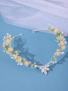 1pc Romantic Lavender Fairy Headpiece, Bohemian Green Leaf Crystal Hair Accessory For Women, Party, Wedding, Bridal - màu xanh lá - Xem 4