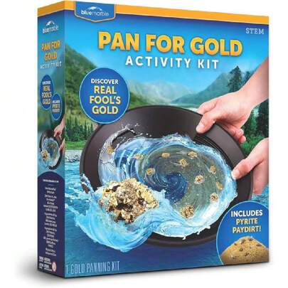 Kit de panorámica de mármol azul dorado para niños, kit de prospección para niños, aprender a cacerolar para el oro, incluye pirita real, sartén, vial, pinzas y más, sartén para oro de los tontos, kit,37425320