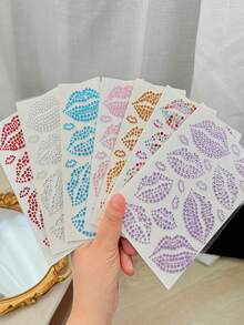 1pc Lip Design Rhinestone Face Sticker,1pc 3D Realistic Lip Design Self-Adhesive Glitter Crystal Face Gems Eye & Body Jewels For Women & Girls, Body Jewelry Gem Sticker Valentine's Day Gem Sticker ﻿