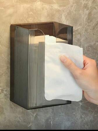 1 pieza Caja de pañuelos de gran capacidad transparente gris montada en la pared, adecuada para almacenamiento en el baño, decoración del hogar, organización, también un regalo ideal para Navidad, accesorio esencial de temporada para el verano, resistente al agua, ahorra espacio