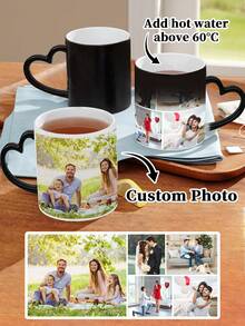1pc 11 Oz Custom Photo Color-Changing Heart-Shaped Mug, Personalized Photo Coffee Mug, Heat Sensitive Color Changing, Personalized Photo Anniversary Mug, Housewarming Gift, Valentine's Day Gift, Anniversary Gift, Graduation Gift, Mother's Day Gift, Father's Day Gift, Ideal Gift For Dad/Mom/Grandma/Grandpa, Unique Gift For Wife/Husband, Perfect Gift For Boyfriend.