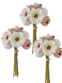 1支/3支装人造蒲公英、牡丹、雏菊丝绸花束，婚礼新娘花束，家居办公室浴室厨房餐桌装饰，情人节生日毕业秋季装饰