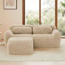 L-Shaped 2-Sitzer Sofa, Richer Plüschstoff, Modular, Frei Combinierbar, Mit Kissen. Weich, High Elastic Materials, Keine Montage Erforderlich, Geeignet Für Kleine Wohnzimmer Und Räume, Hellkhak - 米色 - 查看 1