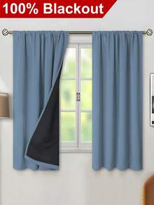 1 tấm rèm cách nhiệt cản sáng hoàn toàn - 99% polyester chống tia UV, kiểu treo có túi luồn thanh rèm, dệt trơn không tẩy trắng, chủ đề nghệ thuật phòng ngủ, lớp phủ cản sáng và cách nhiệt, giảm tiếng ồn - Lý tưởng cho phòng ngủ, nhà nông thôn và trường học để có giấc ngủ sâu. - Màu xanh lam - Xem 2