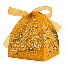 50 Pieces Beauty Laser Cut Favor Boxes DIY Wedding Birthday Gift Candy Boxes With Ribbons (Gold),Gold - Gold - View 1