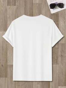 Cherry Heart Pattern Casual Loose Fit T-Shirt Fashionable Round Neck Short Sleeve For Daily Wear And Outdoor - trắng - Xem 3