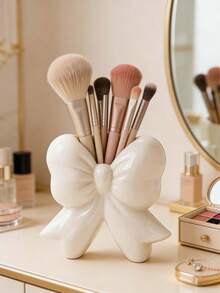 1个不对称树脂化妆刷架，表面凹凸不平，多功能桌面装饰，迷你花瓶和收纳盒，适用于客厅、卧室和办公室（白色和紫色）