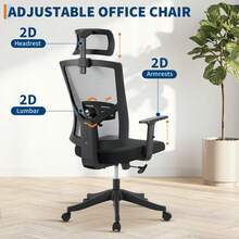 Huisuilinss Ergonomic Office Chair,High Back Mesh Office Chair,Height-Adjustable Computer Desk Chair With Adjustable Lumbar Support & Headrest,Swivel Task Chair With Armrests For Home Office - Gris negro - Ver 4