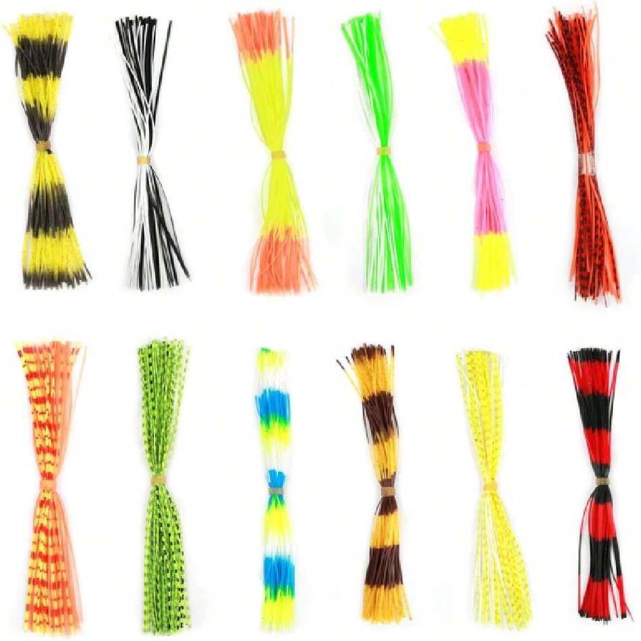 Falda de pesca para pesca de hule, señuelos, faldas de anzuelo de silicona, 12 paquetes de 50 hebras de anzuelo de pesca,37426534 - Multicolor - Ver 1