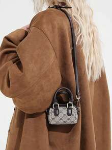 Fashionable Mini Chic Versatile Geometric Print Women Handbag Shoulder Bag - Coffee - View 4